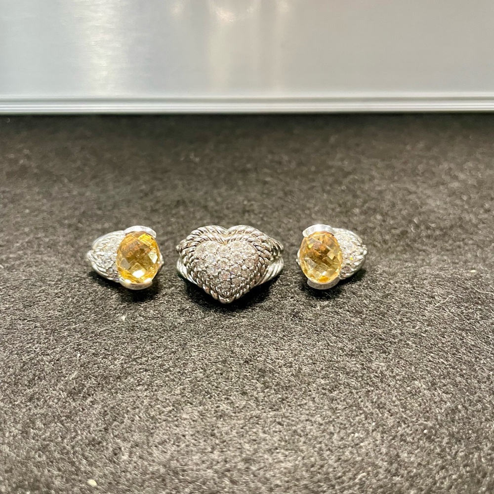 Judith Ripka Silver and Yellow Gemstone Jewelry Set